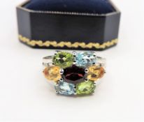 Sterling Silver 6ct Tutti Frutti Multi-Gemstone Ring New with Gift Box