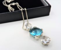 Sterling Silver 12.5 ct Topaz Pendant Necklace New with Gift Box