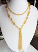Antique Art Deco Gold Glass Bead Flapper Necklace with Tassel