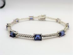 Sterling Silver 6ct Tanzanite & White Topaz Bracelet New with Gift Box