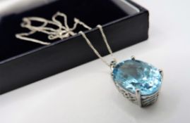 Sterling Silver 10ct Blue Topaz Solitaire Pendant Necklace New with Gift Box
