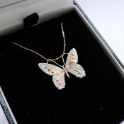 9k Two Colour Gold Butterfly Pendant Necklace New with Gift Box