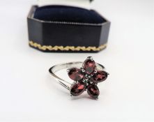 Sterling Silver Garnet Flower Cluster Ring New with Gift Pouch