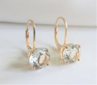 Gold Silver 4.4 ct Aquamarine Earrings New with Gift Pouch