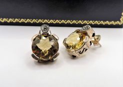 Sterling Silver 12ct Citrine Earrings New with Gift Box