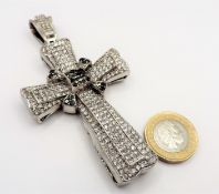 Unique Vintage Designer Oversized 12ct CZ Cross Pendant 48 grams Sterling Silver