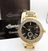 Gents INGERSOLL Gems Marine Gold Plated Diamond Watch New Boxed