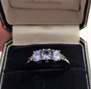 Sterling Silver Tanzanite & Diamond Ring New with Gift Pouch
