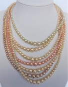 Vintage Seven Strand Graduated Multi Colour Pearl Necklace