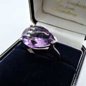 Sterling Silver 5ct Pear Cut Amethyst Ring New with Gift Box