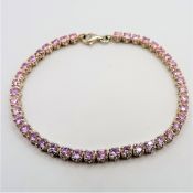 Sterling Silver 4ct Pink Topaz Tennis Bracelet.