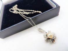 Vintage Sterling Silver Pearl Gemstone Pendant Necklace