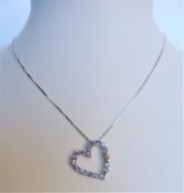 Sterling Silver Tanzanite Heart Pendant Necklace New with Gift Pouch
