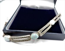 Vintage Art Deco Sterling Silver Opal & Marcasite Bracelet