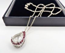 Sterling Silver Ruby Pendant Necklace New with Gift Box