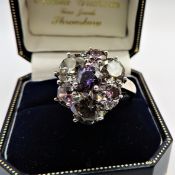 Sterling Silver Gemstone Cluster Ring New with Gift Pouch.