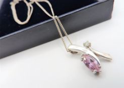 Sterling Silver Pink Topaz Pendant Necklace with Gift Pouch
