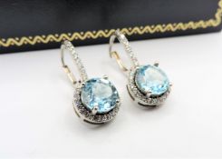 Sterling Silver 5ct Topaz Earrings New with Gift Box
