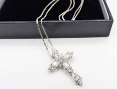 Sterling Silver Gemstone Cross Pendant Necklace New with Gift Pouch
