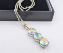 Sterling Silver 7.5 ct Rainbow Mystic Topaz Necklace New with Gift Box