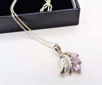 Sterling Silver Amethyst & Diamond Pendant Necklace with Gift Pouch