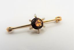 Antique 9k Gold Citrine & Seed Pearl Brooch