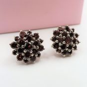 Sterling Silver 4ct Garnet Flower Cluster Earrings New with Gift Box.
