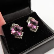 Sterling Silver 4ct Pink Tourmaline Earrings New with Gift Box
