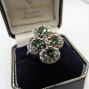 Sterling Silver 3ct Green Diopside & White Topaz Ring New with Gift Box.