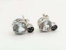 Sterling Silver 1.5ct Aquamarine & Blue Diamond Earrings New with Gift Pouch