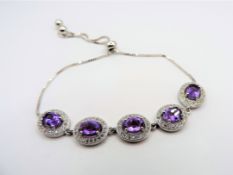 Sterling Silver 6ct Amethyst Bracelet New with Gift Box
