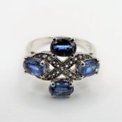 Sterling Silver Sapphire and Diamond Ring New with Gift Box