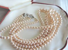 Vintage Rosita Pearls Triple Strand Necklace in Original Shell Shape Box