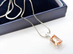 Sterling Silver Peach Gemstone Necklace New with Gift Pouch