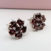 Sterling Silver 2ct Flower Cluster Garnet Earrings New with Gift Box