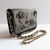 Parfois Black Silk & Leather Shoulder Bag