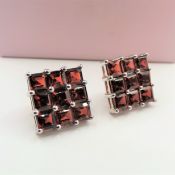 Sterling Silver 7ct Garnet Stud Earrings New with Gift Box
