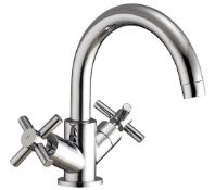 RRP £150. AquaFlow Fusion X Basin Mixer Tap With Swivel Spout And Click Clack Waste. Appears New...
