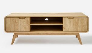 (9/P) RRP £129. Oslos TV Unit Oak Effect 2 Shelves 2 Cupboards. Dimensions (H45.5x W135x D39 cm)....