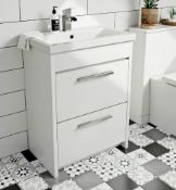 Clarity 600mm Gloss White 2 Draw Vanity Unit. Appears Unused.