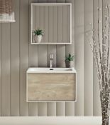 Burton White And Rustic Oak Wall Hung Vanity Unit. 600mm. R6003WHRTCA. Appears Unused.