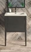 Hale Grey Gloss Vanity Unit. 560 x 453 x 830mm. FSTP02/60CAGLGR. Appears Unused.
