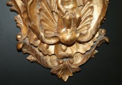 Pair of Gilded Hand Carved Cherubic Wall Brackets