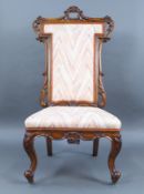 Antique Victorian Carved Walnut Upholstered Chair