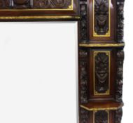 Impressive Mid 19th c. Carved Oak Overmantle Mirror