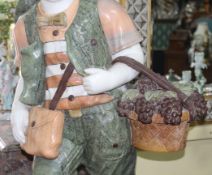 Fine Marble Sculpture of Child Grape Seller Figure on Pedestal