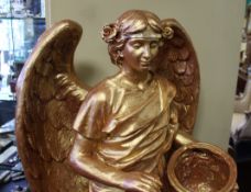 Hand Painted Gold Composite Angel on Pedestal