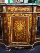 Marble Topped Marquetry Credenza Side Cabinet
