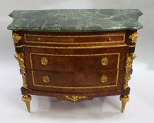 French Marble Topped Bow Fronted Commode with Gilt Metal Mounts