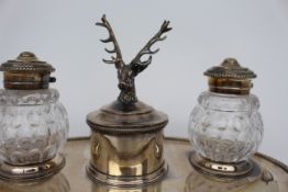 Victorian Silver Plate & Cut Glass Inkwell